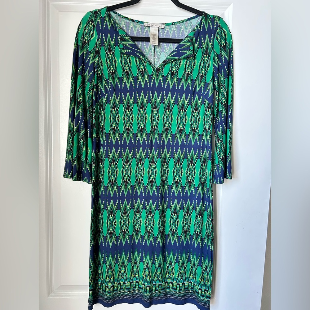 Laundry by Design Teal and Navy Patterned Dress